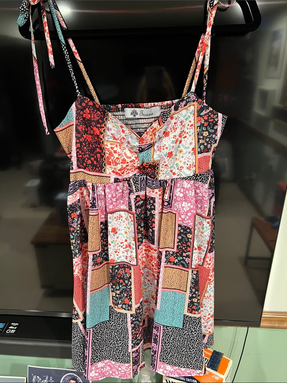 Floral Patchwork Tie-Shoulder Sundress Top - Pink Multi